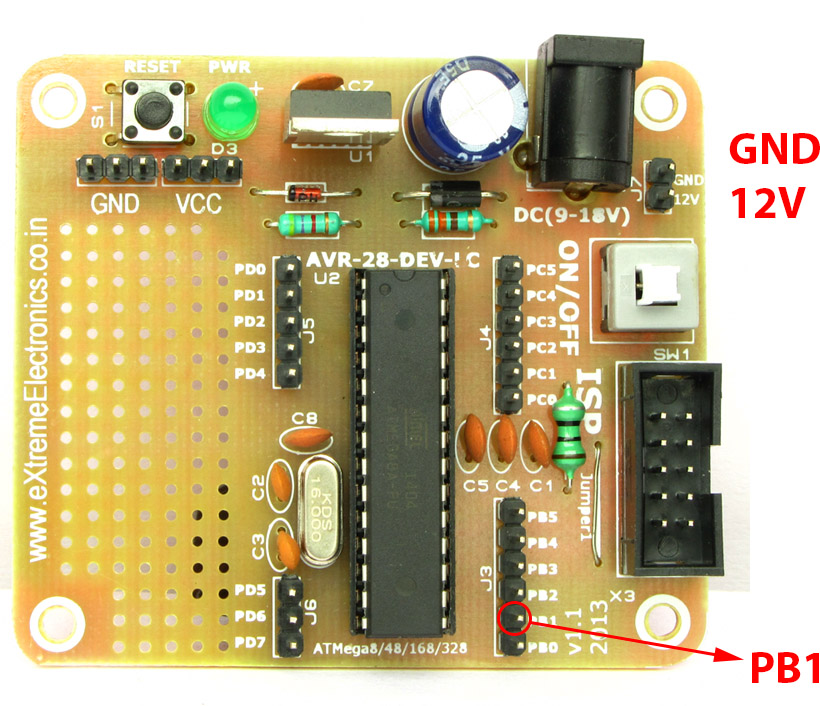 avr development board 12v and gnd pins