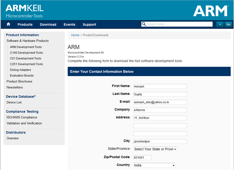 Keil MDK download form