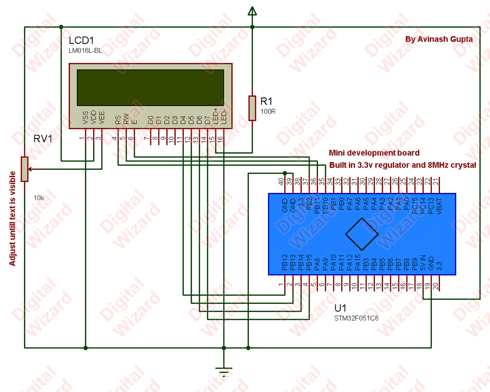 STM32 LCD Interface Schematic hd44780