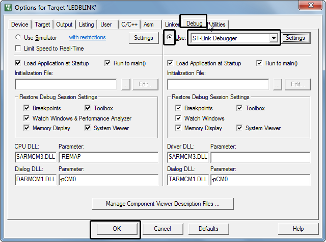 Choosing Debugger in MDK ARM