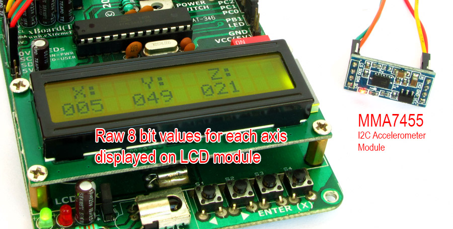 mma7455 readings on LCD