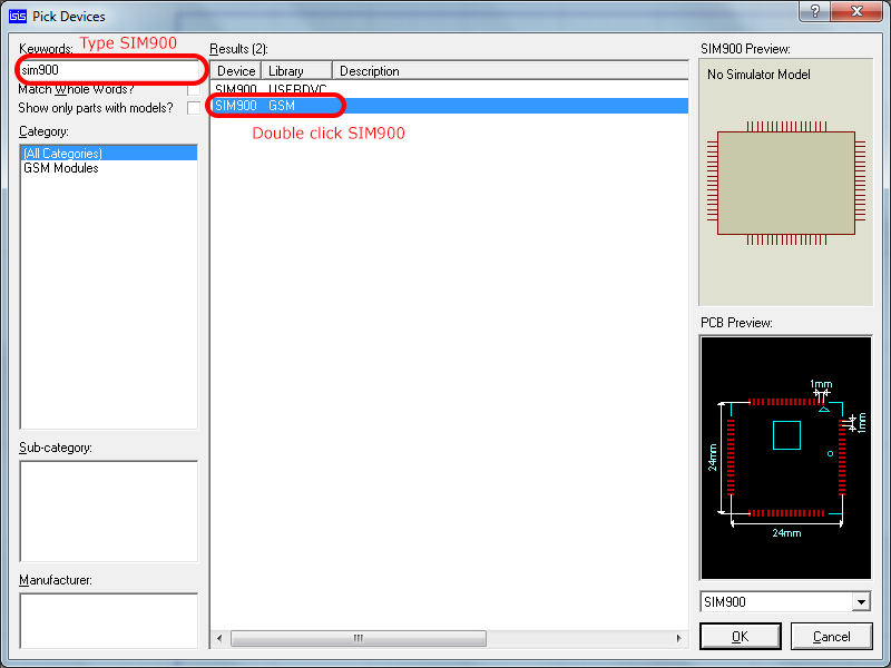 Place SIM900 proteus