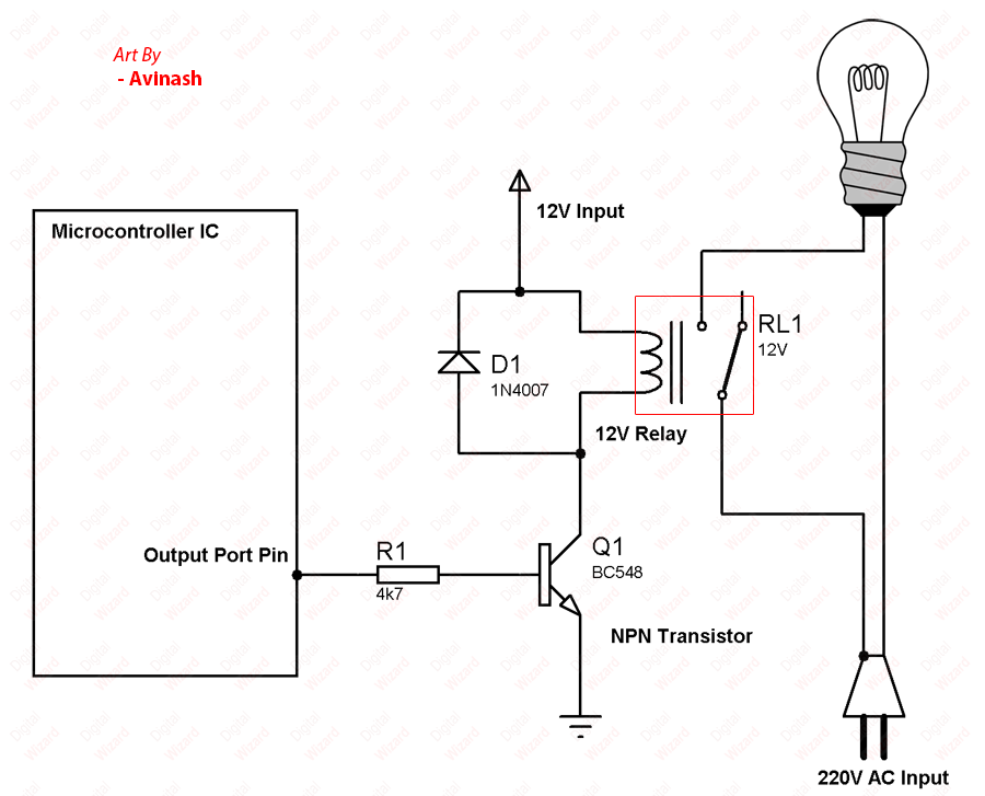 interface of relay with microcontroller circuit diagram